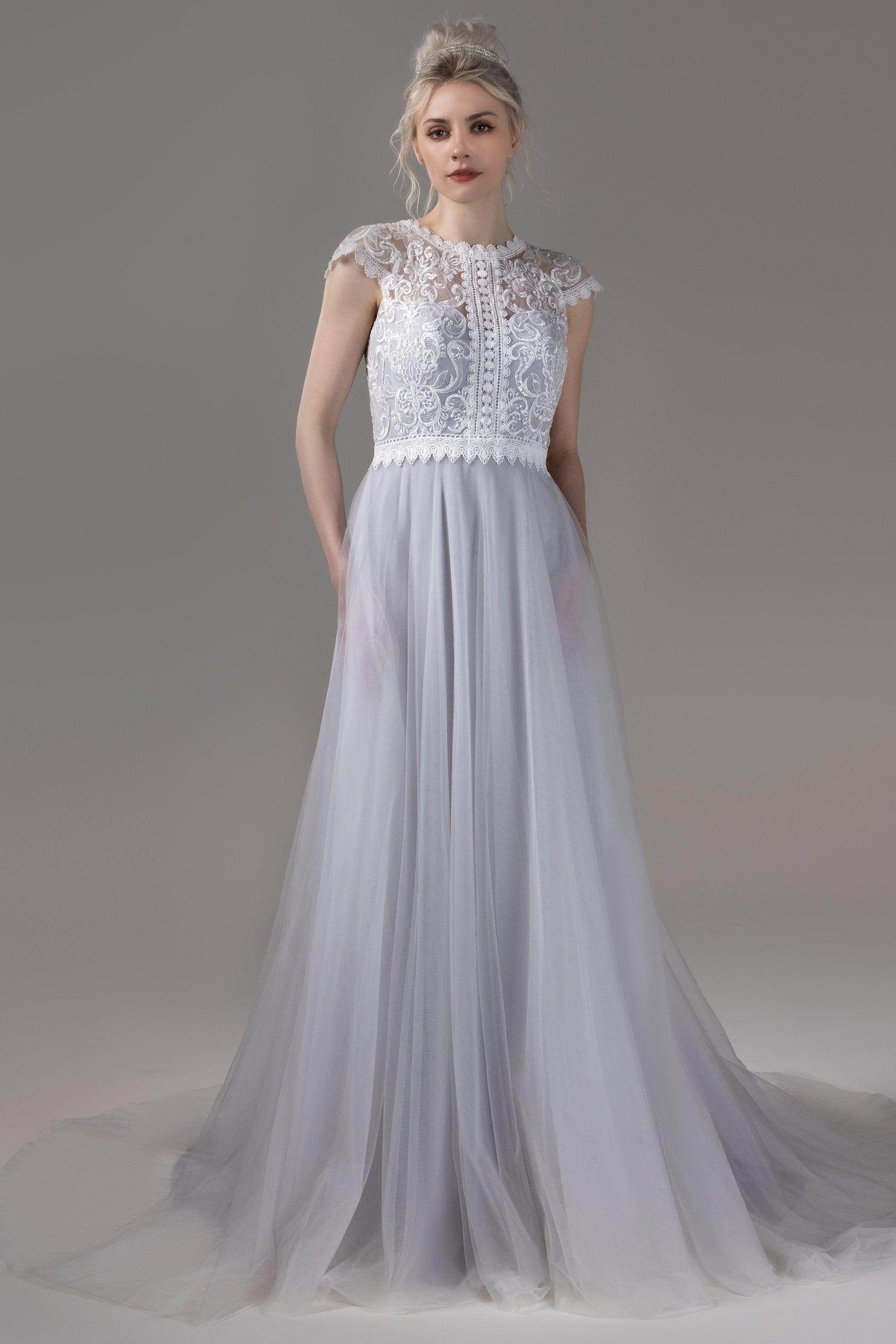 A-Line Court Train Lace Tulle Wedding Dress CW2812CR - COCOMELODY